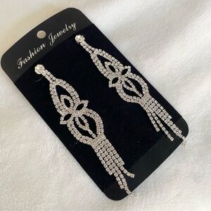 Crystal Drop Statement Earrings - Silver Tone Rhinestones New
